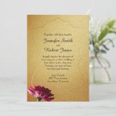 レッドローズオン金ゴールド結婚式招待状 招待状 (スタンド正面)