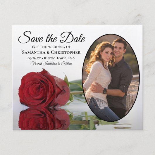 レッドローズオーバルフォトBUDGET結婚式の日付を保存 チラシ (正面)