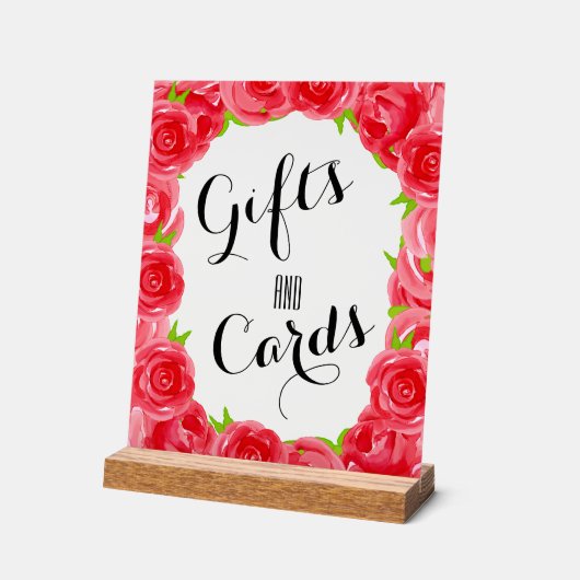 レッドローズカードアンドギフトブライダルシャワー アクリルサイン (傾斜)