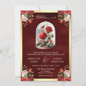 レッドローズガラスドームQRコードマルーンムスリム結婚ズ 招待状 (正面)