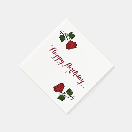 レッドローズキスkash002ハッピーバースデー スタンダードカクテルナプキン (角)