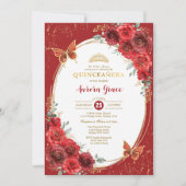 レッドローズキンセアニラバタフライ15誕生日 招待状 (正面)