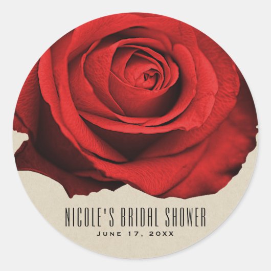 レッドローズクラフト素朴グラムエレガントな結婚式の好意 ラウンドシール (正面)
