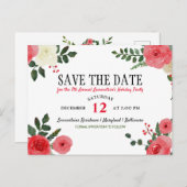 レッドローズクリスマスホリデーパーティー日付を保存 案内ポストカード (正面/裏面)