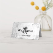 レッドローズグランジとテクスチャ結婚座席表 プレイスカード (裏面)