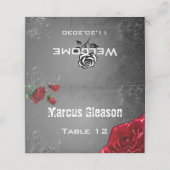 レッドローズグランジとテクスチャ結婚座席表 プレイスカード (外部開封)