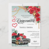 レッドローズグリーンローライダーメキシカーナ誕生日 招待状 (正面)