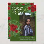 レッドローズグリーン写真卒業発表 招待状 (正面/裏面)