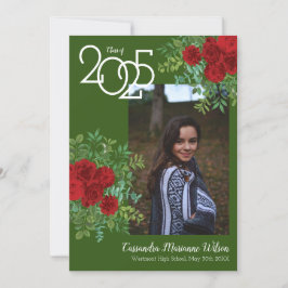 レッドローズグリーン写真卒業発表 招待状