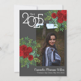 レッドローズグレー写真卒業発表 招待状