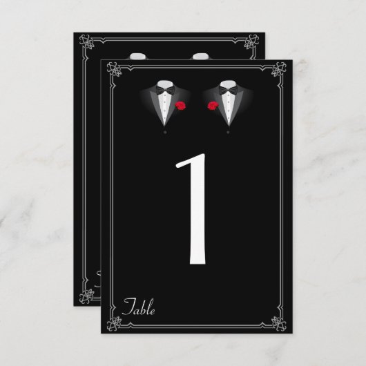 レッドローズゲイ結婚のテーブル番号 招待状 (正面/裏面)