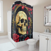 レッドローズゴシックスカルハロウィーン シャワーカーテン (インサイチュ)