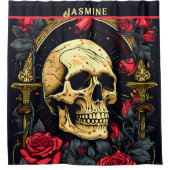 レッドローズゴシックスカルハロウィーン シャワーカーテン (正面)