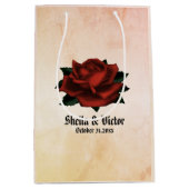 レッドローズゴシッ結婚クのパーソナライズされた桃 ミディアムペーパーバッグ (正面)