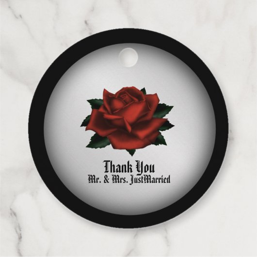 レッドローズゴシッ結婚クのパーソナライズ フェイバータグ (裏面)