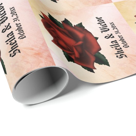 レッドローズゴシッ結婚クの名前とデイトピーチ ラッピングペーパー (ロールコーナー)