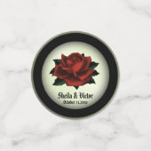 レッドローズゴシッ結婚クの名前と日付緑 コンフェッティ (スモール正面)