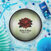 レッドローズゴシッ結婚クの名前と日付緑 ペーパープレート (パーティー)