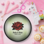 レッドローズゴシッ結婚クの名前と日付緑 ペーパープレート (パーティー)