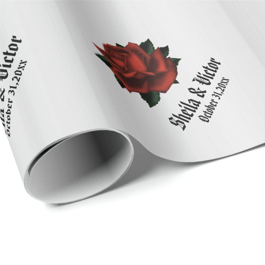 レッドローズゴシッ結婚クの名前と日付 ラッピングペーパー (ロールコーナー)