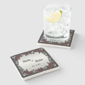 レッドローズゴシッ結婚クの鉄パーソナライズされた門 ストーンコースター (横)