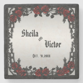 レッドローズゴシッ結婚クの鉄パーソナライズされた門 ストーンコースター