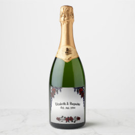 レッドローズゴシッ結婚クの鉄パーソナライズされた門 スパークリングワインラベル