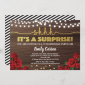 レッドローズサプライズ70th誕生日パーティーの招待 招待状 (正面/裏面)