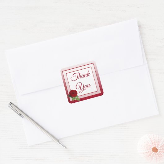 レッドローズサンキュー結婚式用シール スクエアシール (封筒)