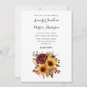 レッドローズサンフラワーオータム秋結婚フローラ 招待状 (正面)