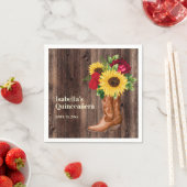 レッドローズサンフラワーズ女性のカーボーイブーツキンセアニェラ スタンダードカクテルナプキン (インサイチュ)