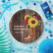 レッドローズサンフラワーズ女性のカーボーイブーツキンセアニェラ ペーパープレート (パーティー)