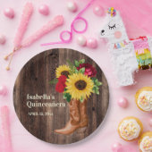 レッドローズサンフラワーズ女性のカーボーイブーツキンセアニェラ ペーパープレート (パーティー)