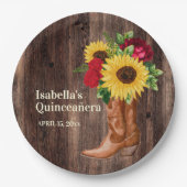 レッドローズサンフラワーズ女性のカーボーイブーツキンセアニェラ ペーパープレート (正面)