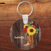 レッドローズサンフラワーズ女性のカーボーイブーツ名 キーホルダー (正面)