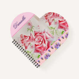 レッドローズシャビーシックな水カラーバラピンクフローラ ノートブック