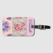 レッドローズシャビーシックな水カラーバラピンクフローラ ラゲッジタグ (正面横)