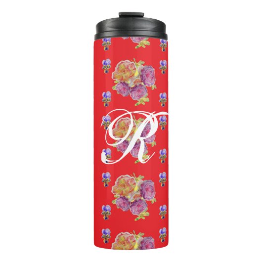 レッドローズシャビーシックバラパターンフローライニシャル タンブラー (正面)