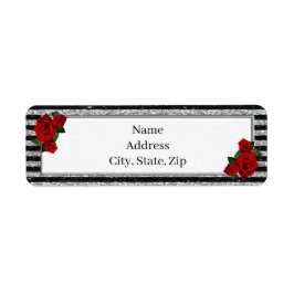 レッドローズシルバーブラックストライプアドレス ラベル