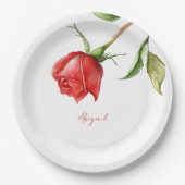 レッドローズステムネームパーソナライズされたブライダルシャワー ペーパープレート (正面)