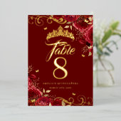 レッドローズスワールキンセアニェラ金ゴールドテーブル番号 箔招待状 (立ち正面)