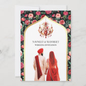 レッドローズタイポグラフィブラックアナンドカラジシーク結婚ズ 招待状 (裏面)