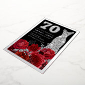レッドローズダイヤモンドガウン70誕生日実在銀 箔招待状 (回転した状態)