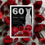 レッドローズダイヤモンドドレス60th誕生日シルバー 箔招待状<br><div class="desc">レッドローズダイヤモンドドレス60誕生日シルバーフォイル招待状ニッチとネストストアで他の招待状を参照</div>