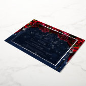 レッドローズネイビーブルースパークルグラム結婚ズシルバー 箔招待状 (回転した状態)