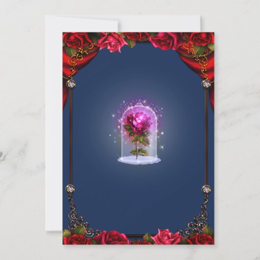 レッドローズネイビーブルー金ゴールドエンチャントキンセアニラ15 招待状 (裏面)