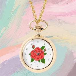 レッドローズネックレスウォッチ 腕時計