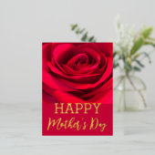 レッドローズハッピーマザーズデイ実在金ゴールド 箔シーズンポストカード (立ち正面)