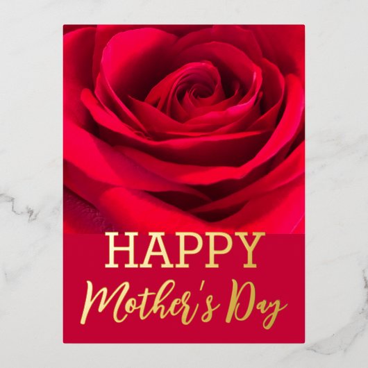 レッドローズハッピーマザーズデイ実在金ゴールド 箔シーズンポストカード (正面)