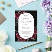 レッドローズハロウィン結婚こうもりズブラック アクリル招待状 (インサイチュ (ウェディング))